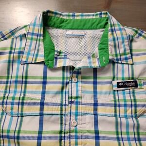 Columbia PFG Short Sleeve Shirt Mens L  Multi Plaid Fishing Omni Shade Vented